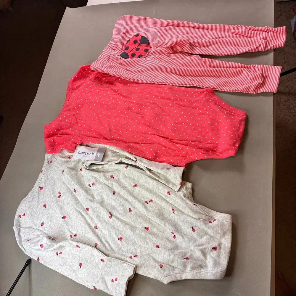 Carter's Baby Girl 3 Pc Ladybug Outfit Set 24M NWT Bodysuits Leggings Pink